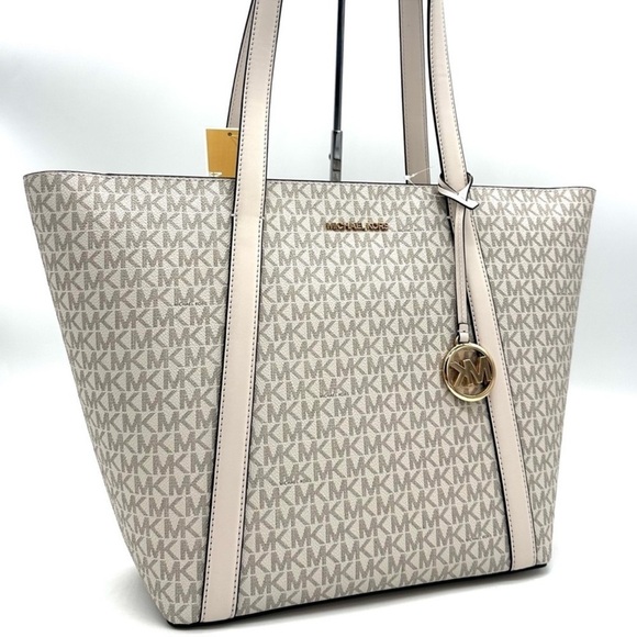 Michael Kors Pratt Large Signature Logo Tote Bag Light Cream Multi - Picture 2 of 10